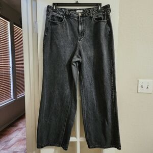 Forever 21+ Baggy Wide Leg Jeans Black Acid Wash High Rise 12